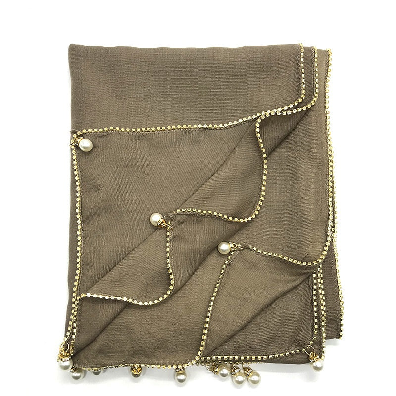 Wholesale Islamic Muslim Women Pearl Trim Beaded Hijab Scarf