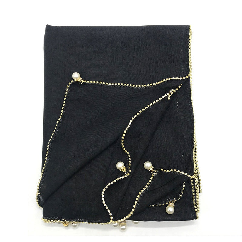 Wholesale Islamic Muslim Women Pearl Trim Beaded Hijab Scarf