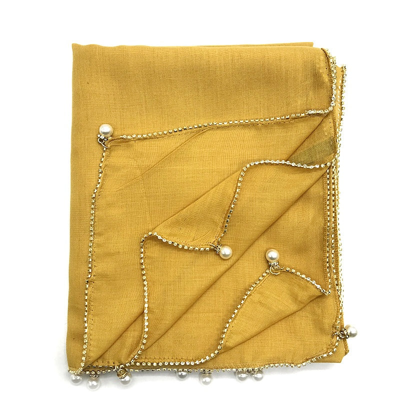 Wholesale Islamic Muslim Women Pearl Trim Beaded Hijab Scarf
