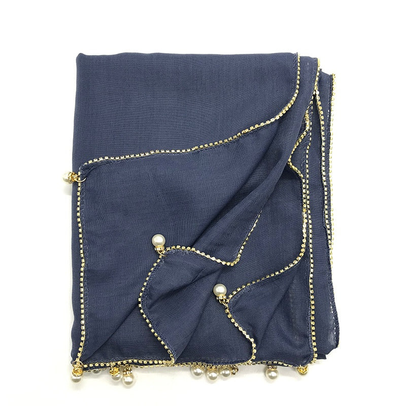 Wholesale Islamic Muslim Women Pearl Trim Beaded Hijab Scarf