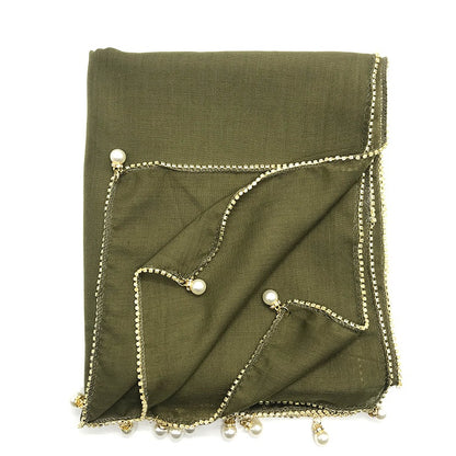 Wholesale Islamic Muslim Women Pearl Trim Beaded Hijab Scarf