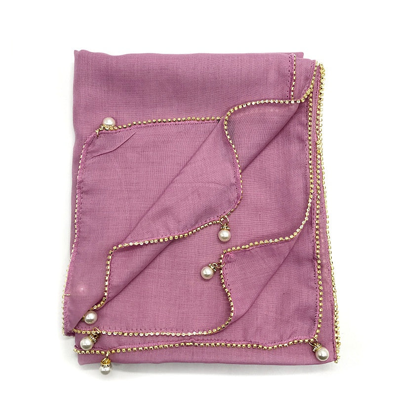 Wholesale Islamic Muslim Women Pearl Trim Beaded Hijab Scarf