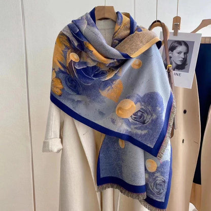 "Romantic Rose" Shawl Scarf - Marlin Blue & Deep Well Blue