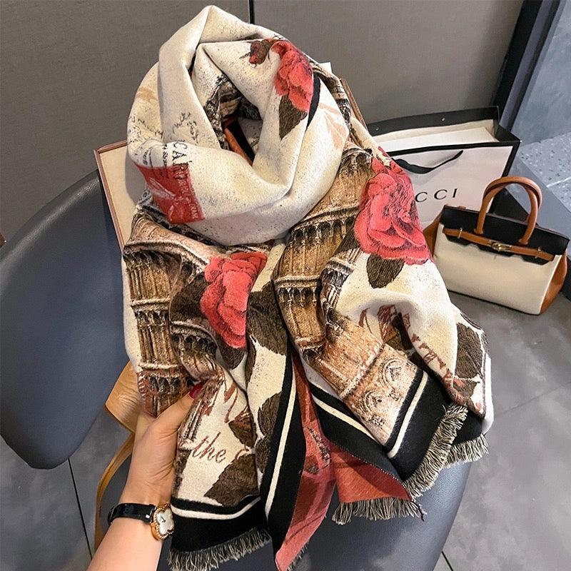 "Italian-style Leaning Tower of Pisa and Rose" Scarf - Sunburn & Sheepskin