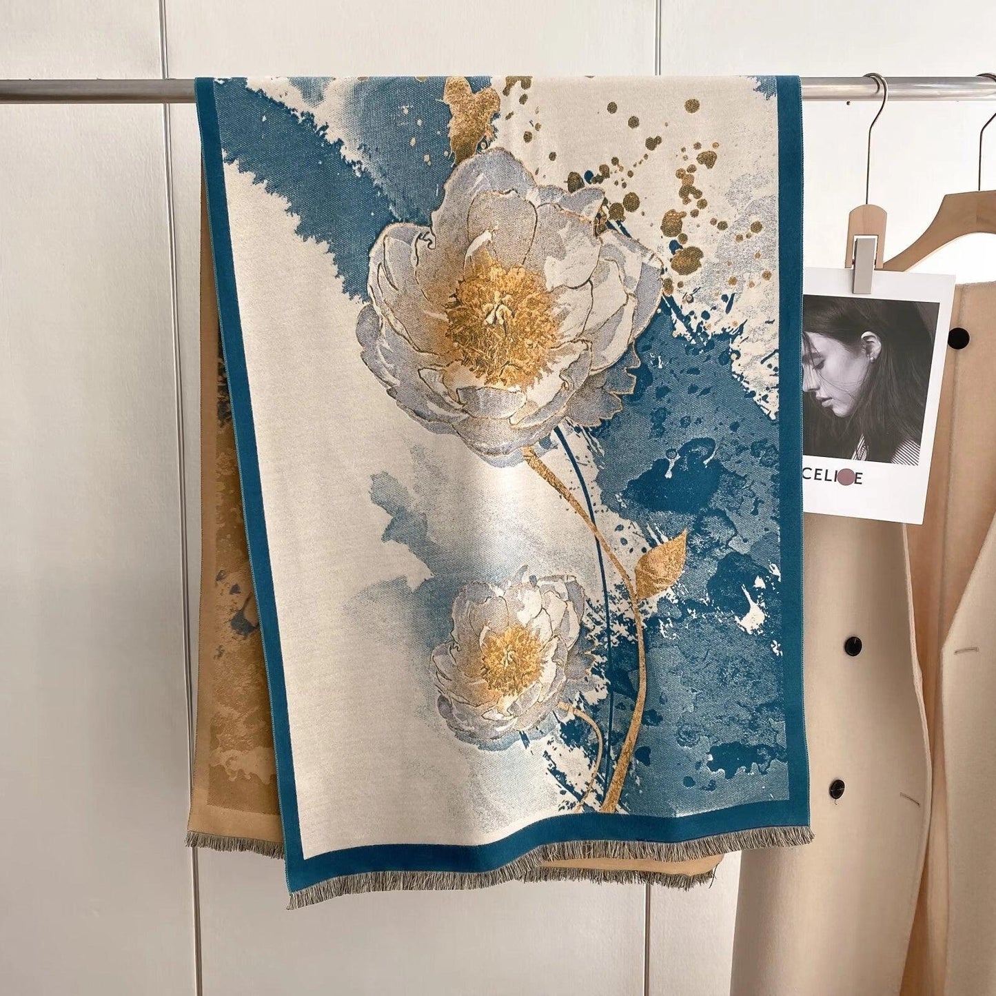 "Blooming Peony" Shawl Scarf - A Romantic Encounter of Almond Milk White and Wave Ride!