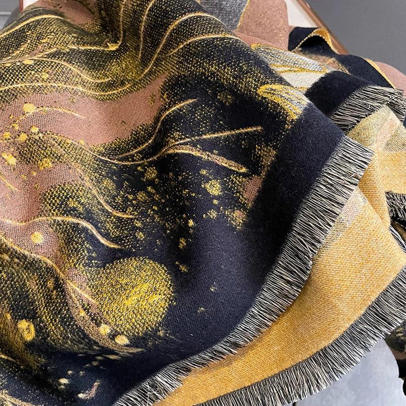 "Ink Blossom Bloom" Shawl Scarf - Sunburn & Dark Shadows