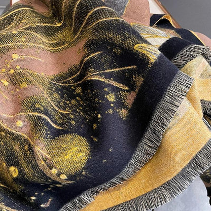 "Ink Blossom Bloom" Shawl Scarf - Sunburn & Dark Shadows