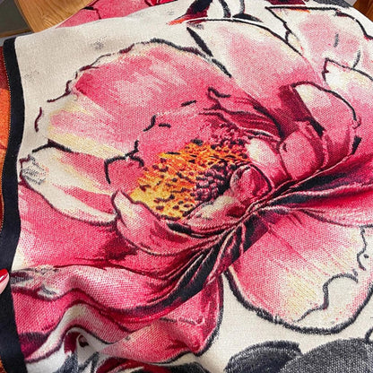 "Ink-painted Peony of Prosperity" Shoulder Scarf - Pink Carnation Version