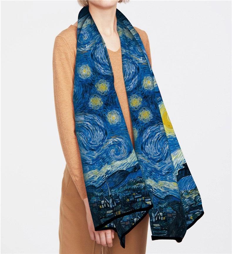 "Starry Night Dream: Van Gogh Art Inspired Scarf" --- Starlight Blue & Evening Blue