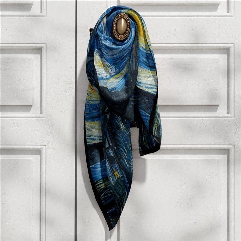 "Starry Night Dream: Van Gogh Art Inspired Scarf" --- Starlight Blue & Evening Blue