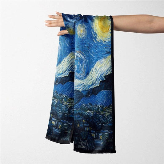 "Starry Night Dream: Van Gogh Art Inspired Scarf" --- Starlight Blue & Evening Blue