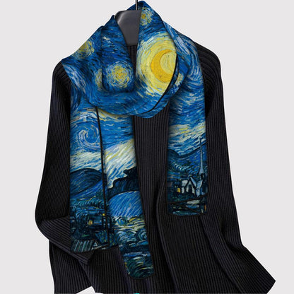 "Van Gogh Starry Night"twill kerchief -Midnight blue Swirling stars