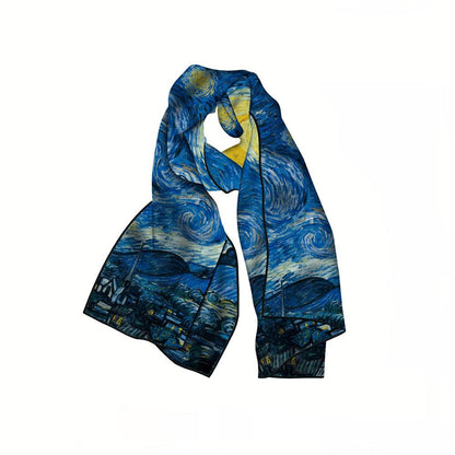 "Van Gogh Starry Night"twill kerchief -Midnight blue Swirling stars