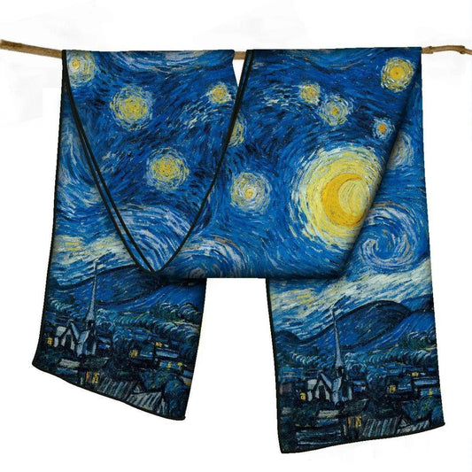 "Van Gogh Starry Night"twill kerchief -Midnight blue Swirling stars