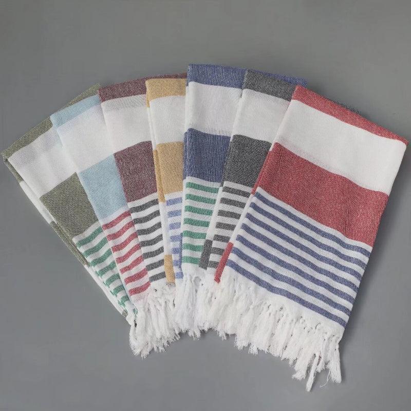 “Thin Quick Dry Turkish fringe beach towel ” striped color on Travel Vacation