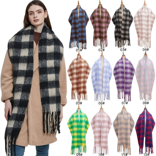 Big Chunky Plaid Scarf Colorful Checked Oversized Thick Scarves 