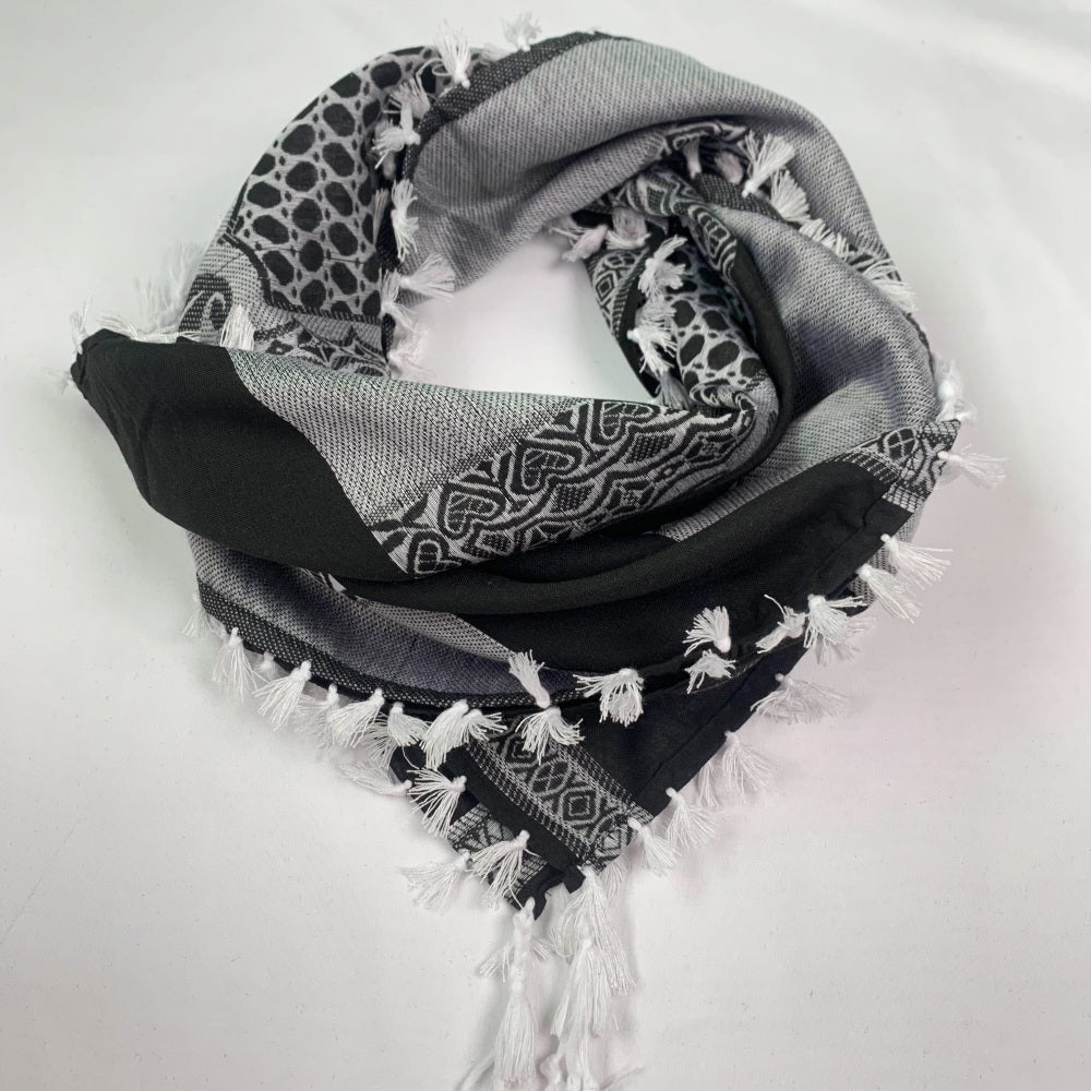 "Black Arabian scarf with white tassels"tactical desert shemagh scarf