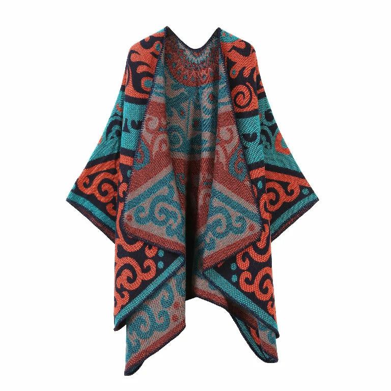 Boho Ethnic Totem Print Ruana Capes Bulk Oversized Geometric Knitted Blanket Shawl Wholesale