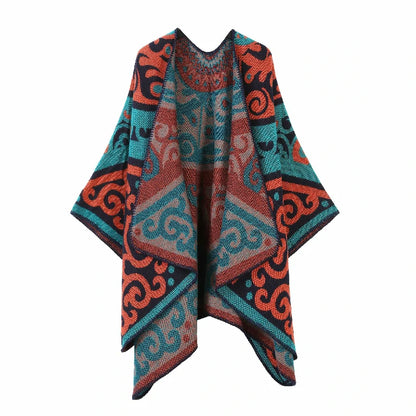 Boho Ethnic Totem Print Ruana Capes Bulk Oversized Geometric Knitted Blanket Shawl Wholesale