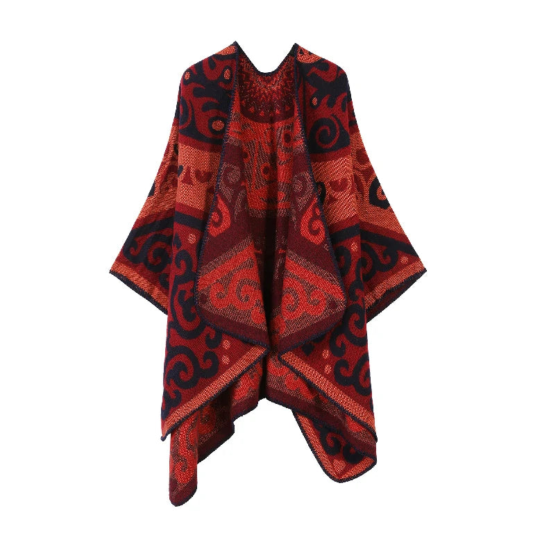 Boho Ethnic Totem Print Ruana Capes Bulk Oversized Geometric Knitted Blanket Shawl Wholesale
