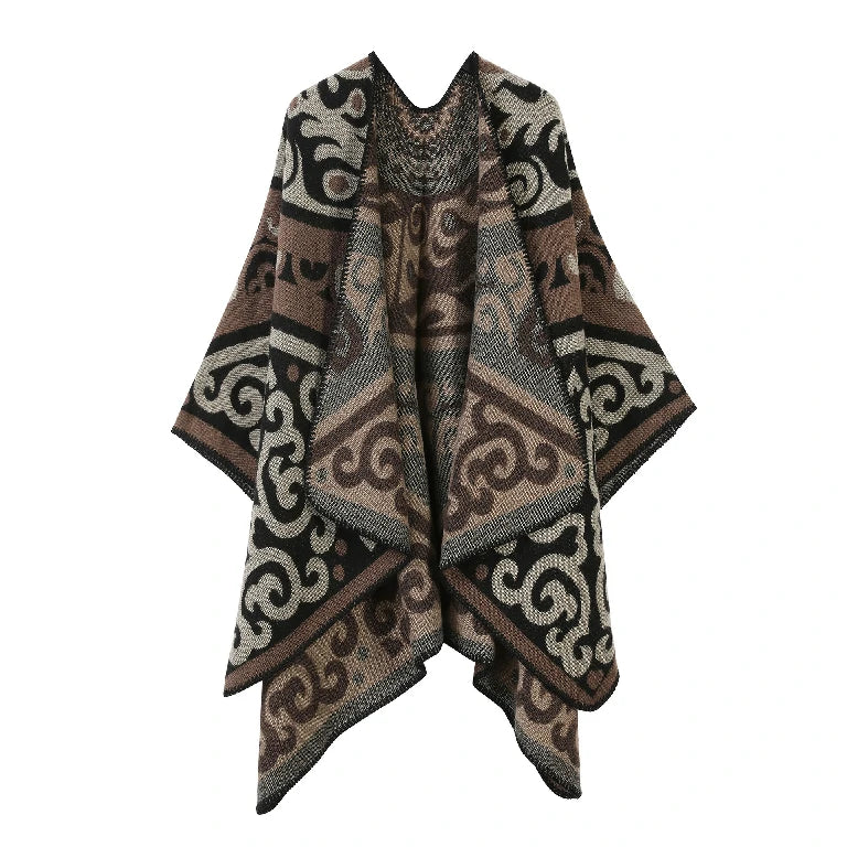Boho Ethnic Totem Print Ruana Capes Bulk Oversized Geometric Knitted Blanket Shawl Wholesale