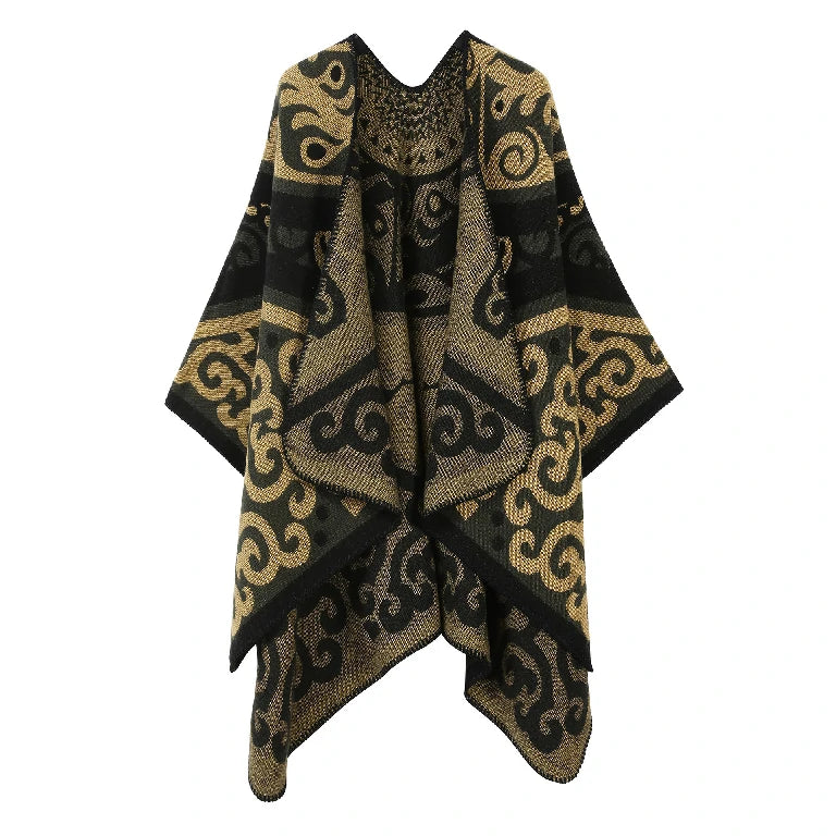 Boho Ethnic Totem Print Ruana Capes Bulk Oversized Geometric Knitted Blanket Shawl Wholesale