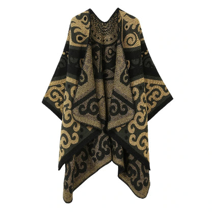 Boho Ethnic Totem Print Ruana Capes Bulk Oversized Geometric Knitted Blanket Shawl Wholesale