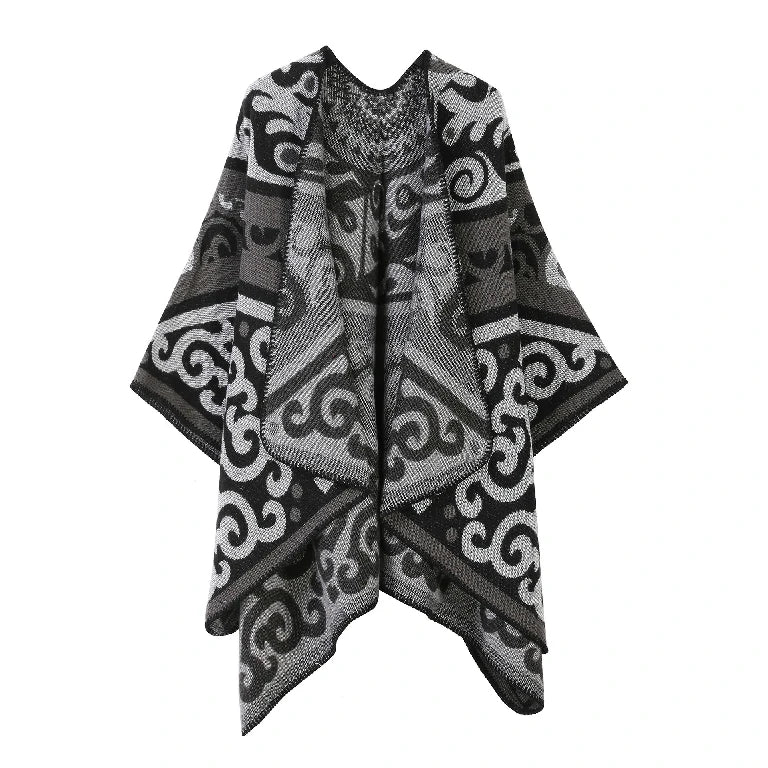 Boho Ethnic Totem Print Ruana Capes Bulk Oversized Geometric Knitted Blanket Shawl Wholesale