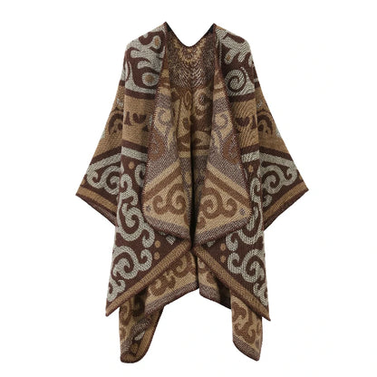Boho Ethnic Totem Print Ruana Capes Bulk Oversized Geometric Knitted Blanket Shawl Wholesale
