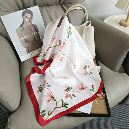 Bulk Silk-Like Polyester Square Scarf Manufacturer Elegant Botanical Designs