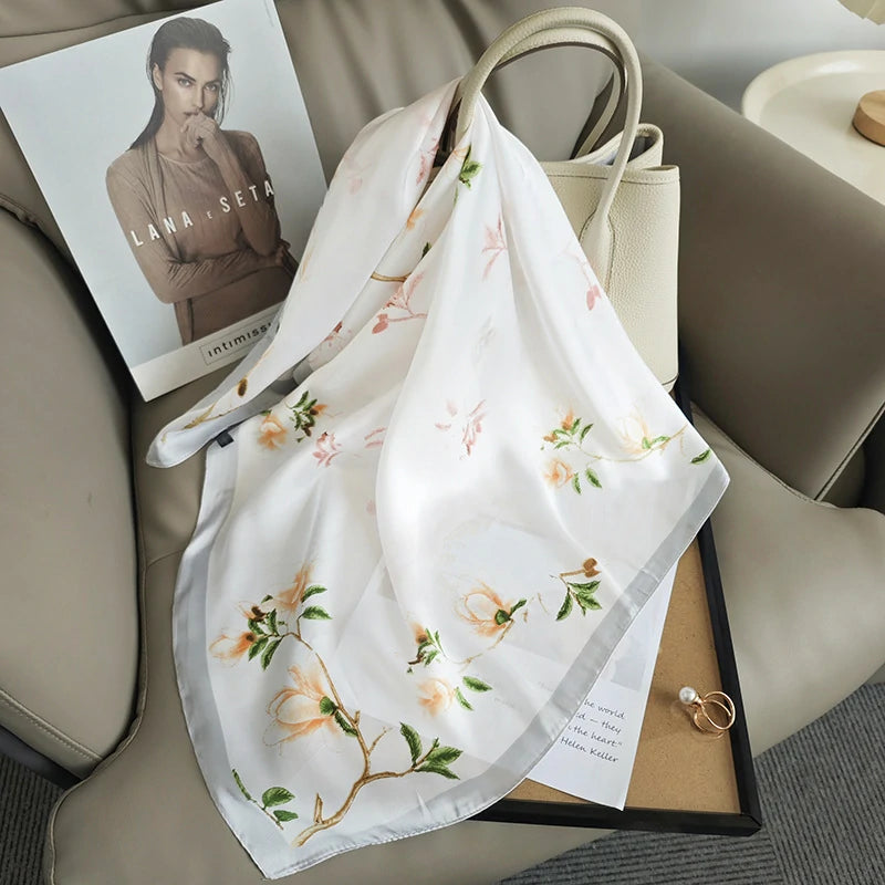 Bulk Silk-Like Polyester Square Scarf Manufacturer Elegant Botanical Designs