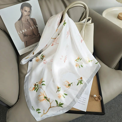 Bulk Silk-Like Polyester Square Scarf Manufacturer Elegant Botanical Designs
