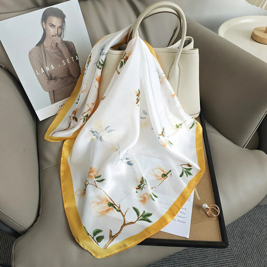 Bulk Silk-Like Polyester Square Scarf Manufacturer Elegant Botanical Designs