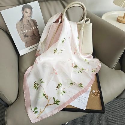Bulk Silk-Like Polyester Square Scarf Manufacturer Elegant Botanical Designs