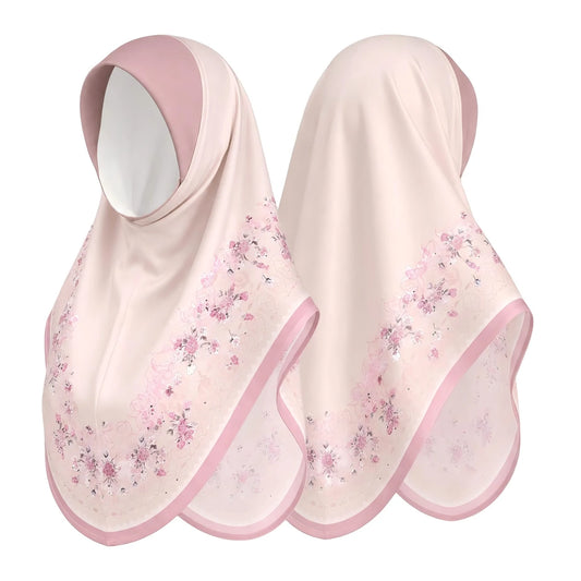 Bulk Supplier Luxury Silky Slip-on Hijab Beautiful Floral Print Muslim Headscarf