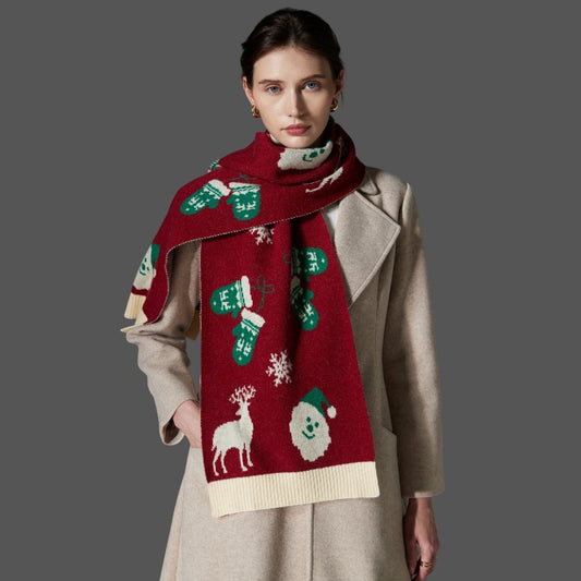 Christmas Scarf Deer Knitted Neckerchief 