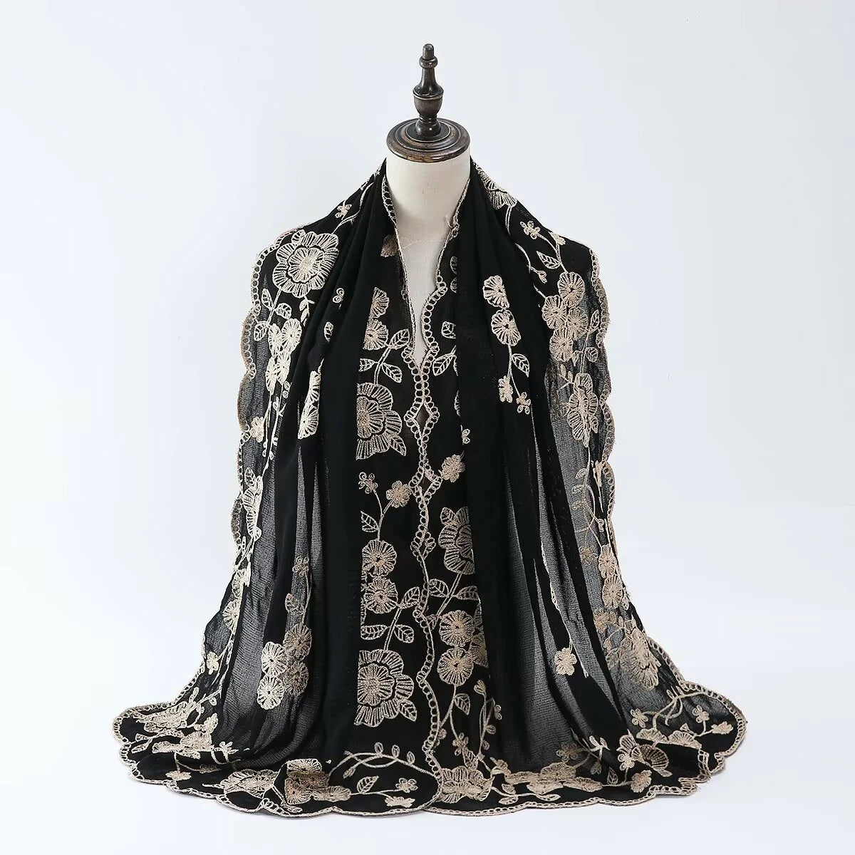 Black Embroidered Scarf