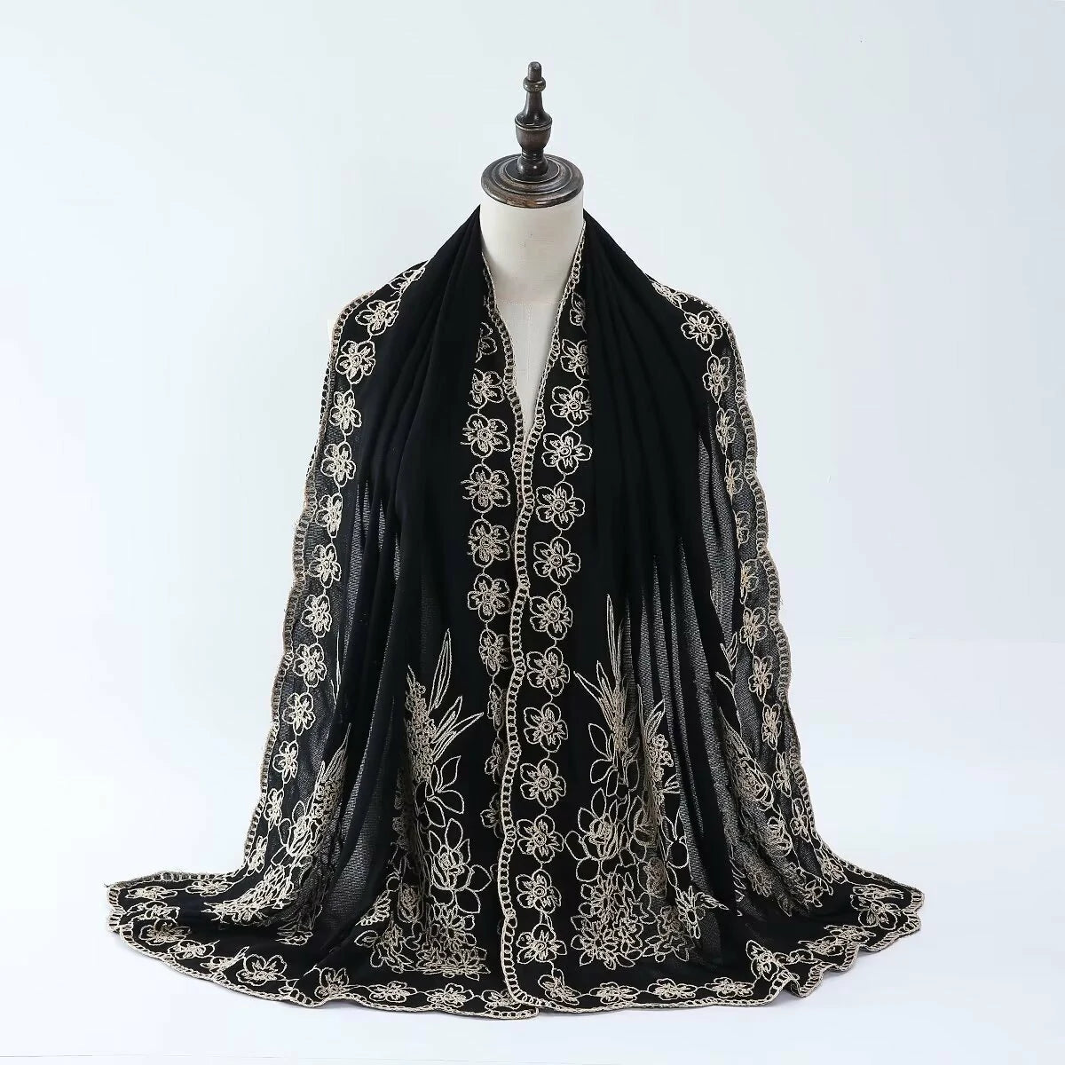 Black Embroidered Scarf