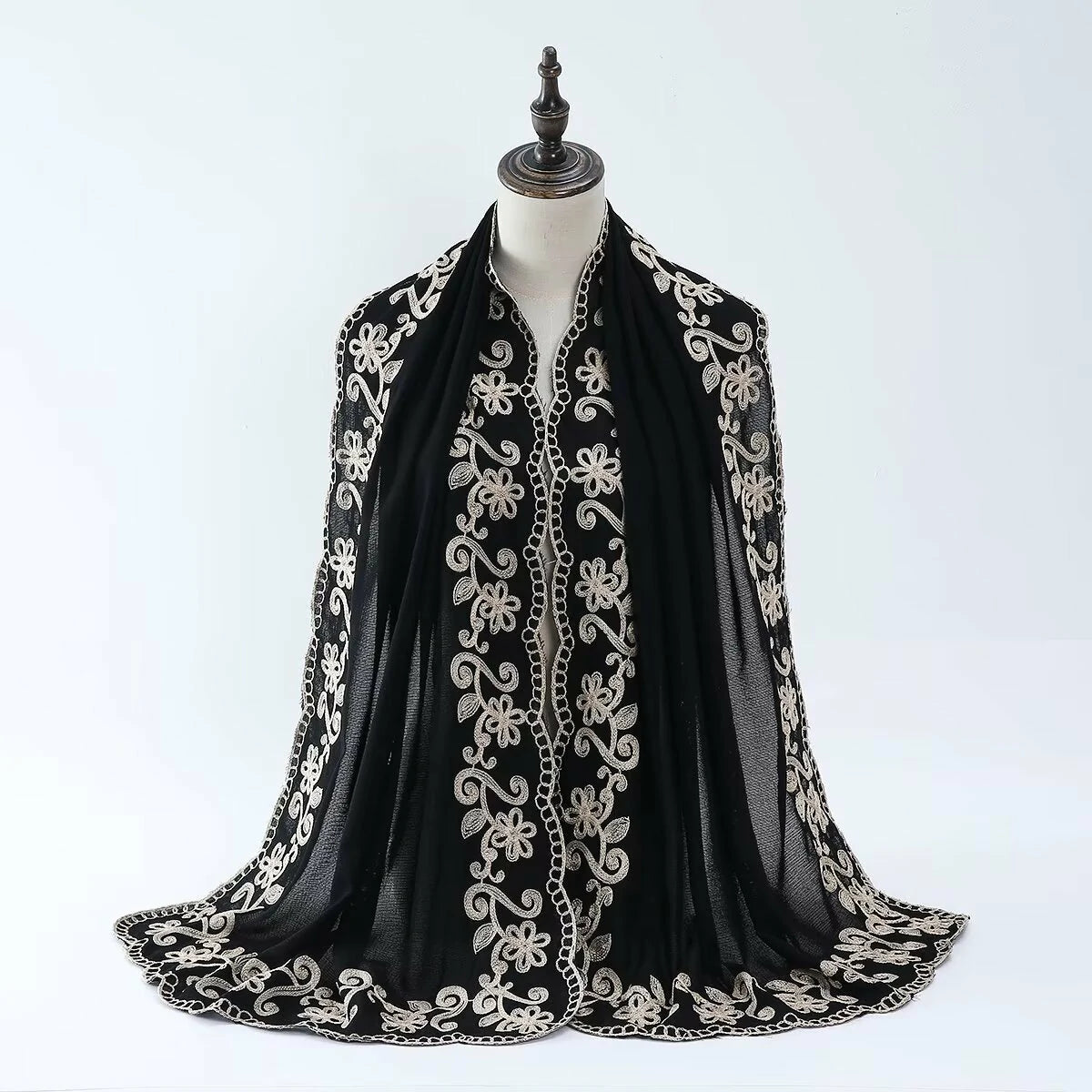 Black Embroidered Scarf