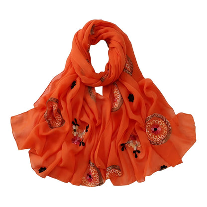 Elegant Embroidered Chiffon Hijab Scarf Soft Long Shawl Multi-Color