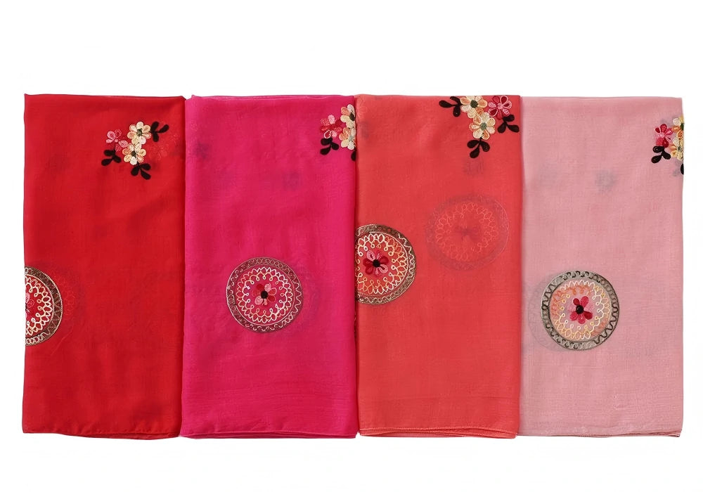 Elegant Embroidered Chiffon Hijab Scarf Soft Long Shawl Multi-Color