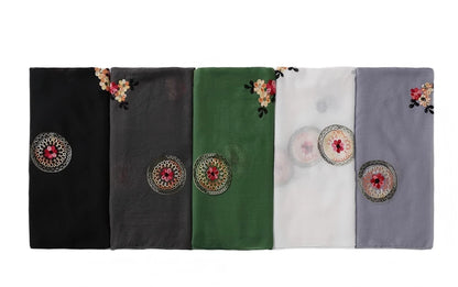 Elegant Embroidered Chiffon Hijab Scarf Soft Long Shawl Multi-Color