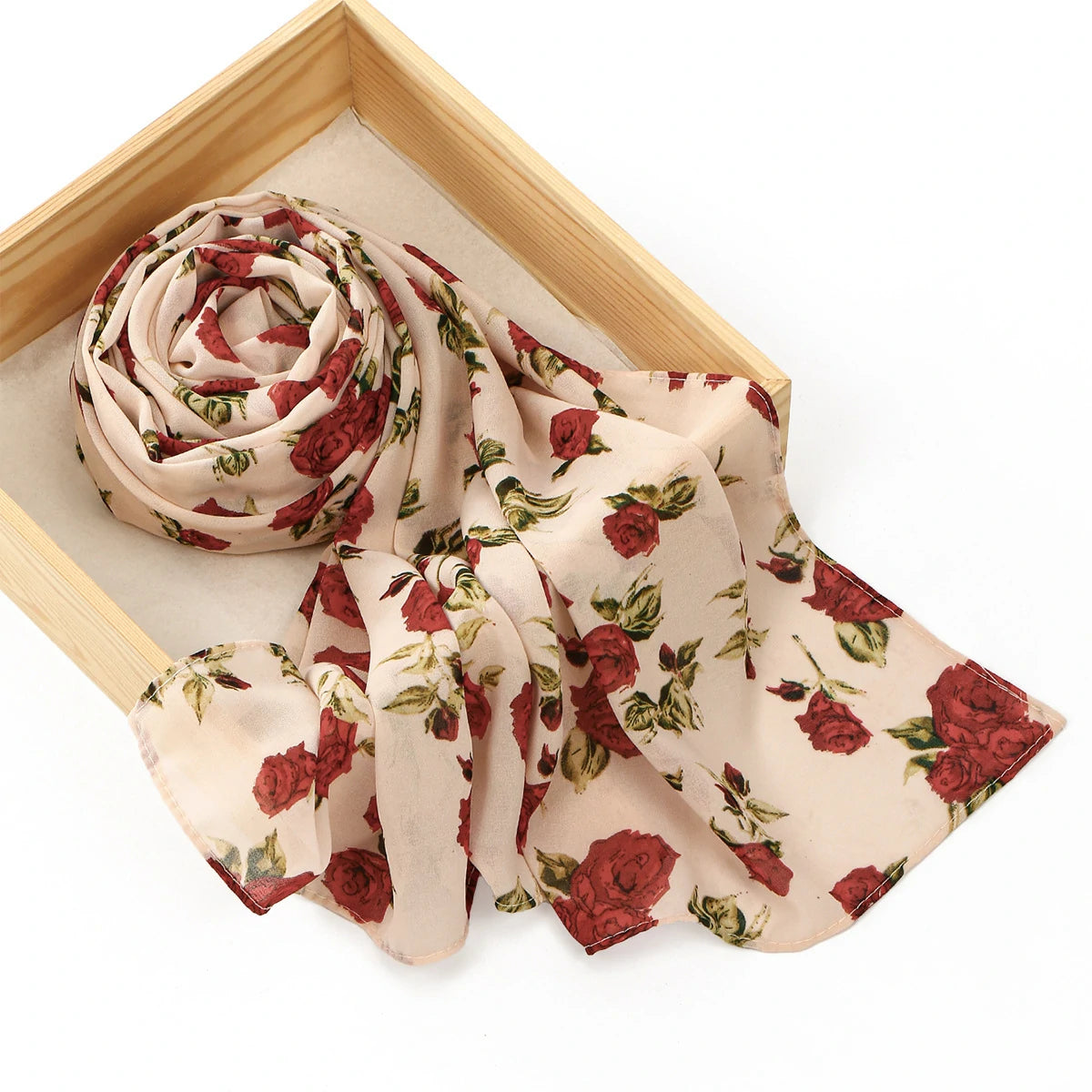 Elegant Rose Floral Printed Chiffon Hijab Premium Breathable Muslim Headscarf Wrap