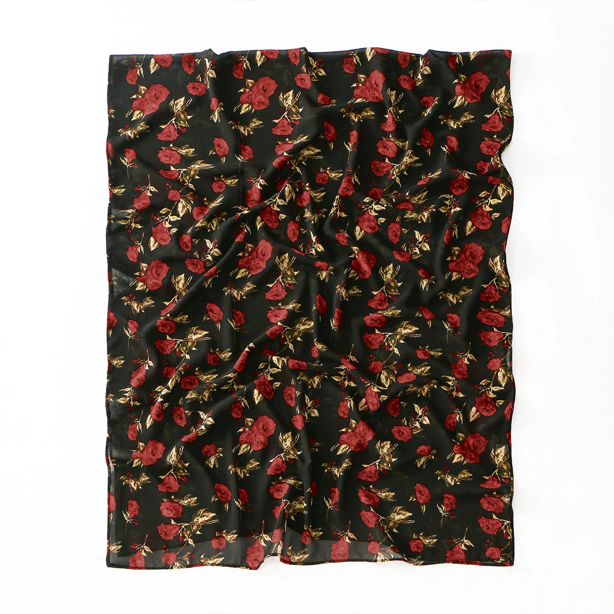 Elegant Rose Floral Printed Chiffon Hijab Premium Breathable Muslim Headscarf Wrap