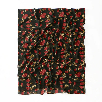 Elegant Rose Floral Printed Chiffon Hijab Premium Breathable Muslim Headscarf Wrap
