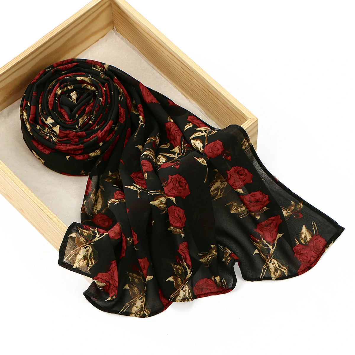 Elegant Rose Floral Printed Chiffon Hijab Premium Breathable Muslim Headscarf Wrap