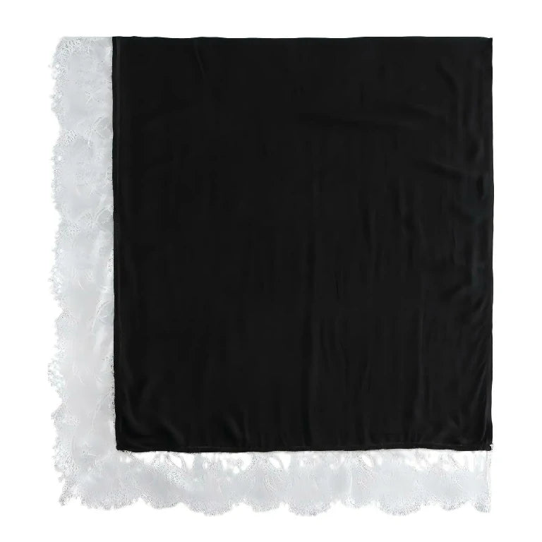 Elegant White Lace Edge Hijab Scarf for Women Lightweight Breathable Shawl with Floral Lace Trim