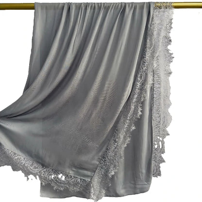Elegant White Lace Edge Hijab Scarf for Women Lightweight Breathable Shawl with Floral Lace Trim