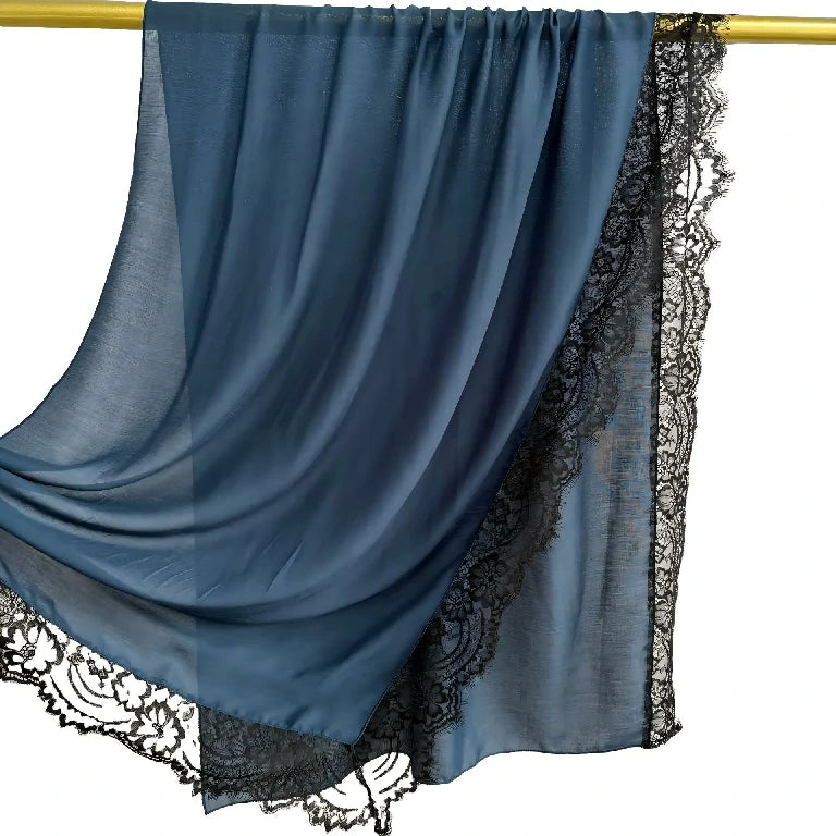 Elegant White Lace Edge Hijab Scarf for Women Lightweight Breathable Shawl with Floral Lace Trim