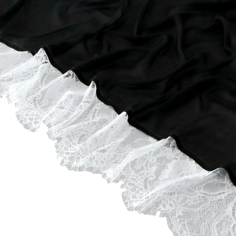 Elegant White Lace Edge Hijab Scarf for Women Lightweight Breathable Shawl with Floral Lace Trim